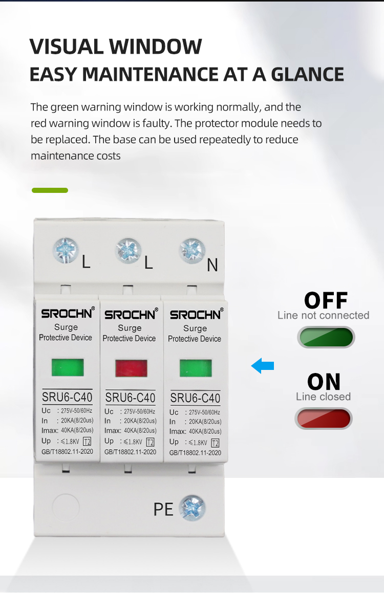 3P 275V T2 Lightning Arrester 20KA to 40KA Surge Protective Device SPD (9)