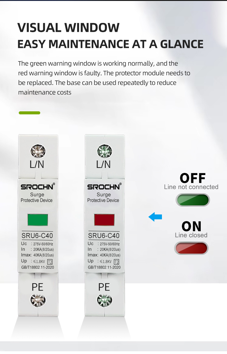 1P 275V T2 Lightning Arrester 20KA to 40KA Surge Protective Device Lightning Surge Protector SPD Category (9)