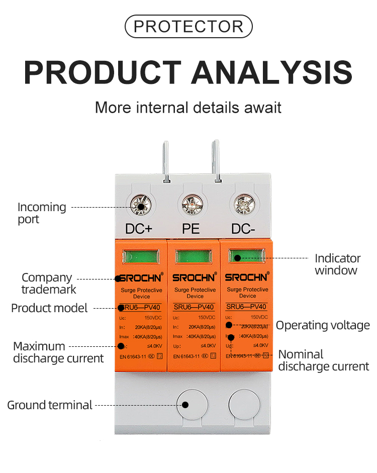3P 150VDC T2 Surge Protective Device 40kA 3Pole DC SPD with Plastic Enclosure (4)